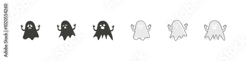 Ghost Cartoon Vector Icons Set. Cartoon ghosts in various expressions and poses