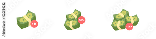 Pile of Money Set. 1k, 5k and 10k Dollars Set