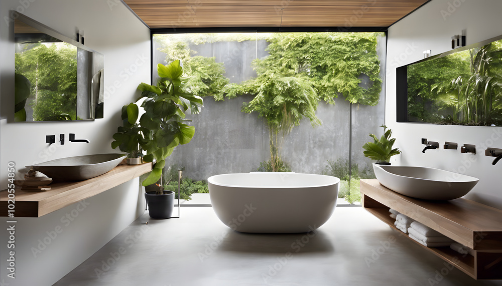Fototapeta premium Tranquil Modern Spa with Minimalist Design and Serene Garden Views