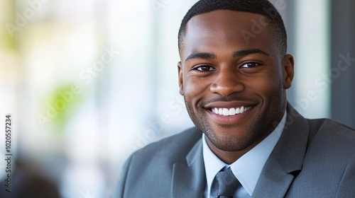 cheerful black executive manager looking at the camera while standing in a corporate office setting demonstrating his professionalism and success in the business world