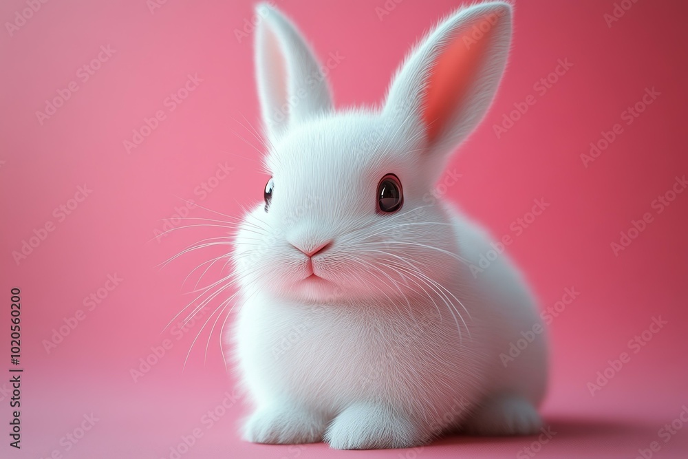 Adorable White Bunny on Pink Background Adorable White Bunny on Pink Background