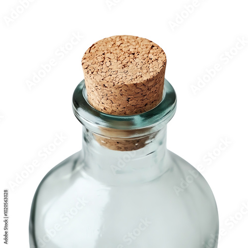 Glass bottle with cork, white isolate background photo