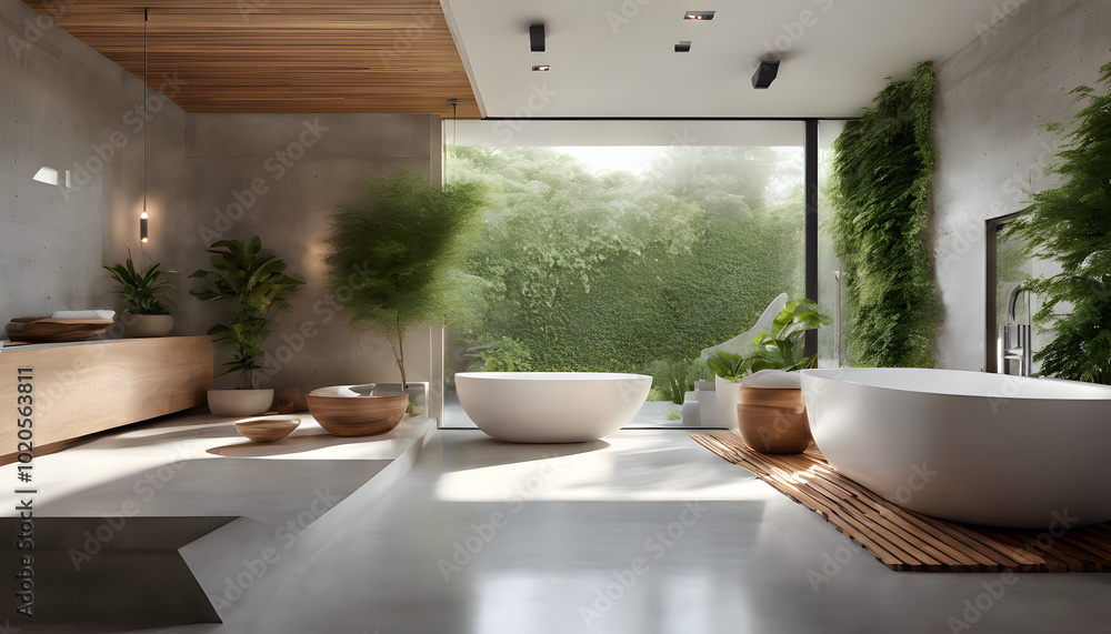 Fototapeta premium Tranquil Modern Spa with Minimalist Design and Serene Garden Views