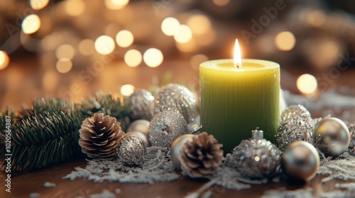 The Green Candle and Ornaments