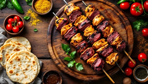 Persian Kebab Bakhtiari with Chicken and Beef Skewers (Persian Cuisine) photo