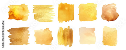 A collection of hand-drawn gold watercolor stripes in various shapes and textures photo