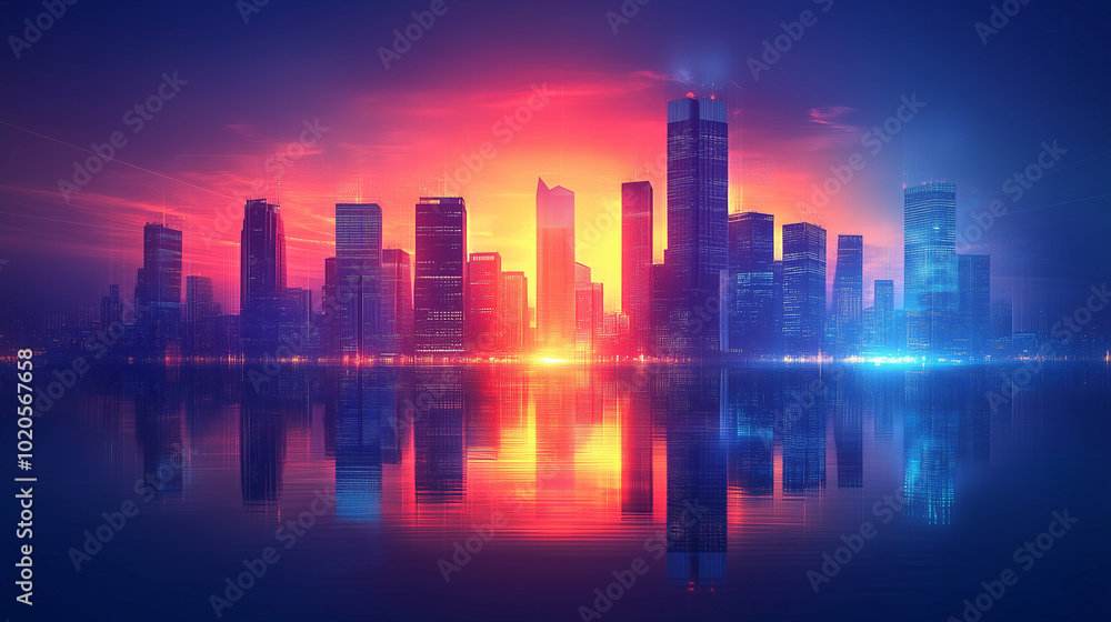 city skyline at sunset Generative AI city skyline at sunset Generative AI
