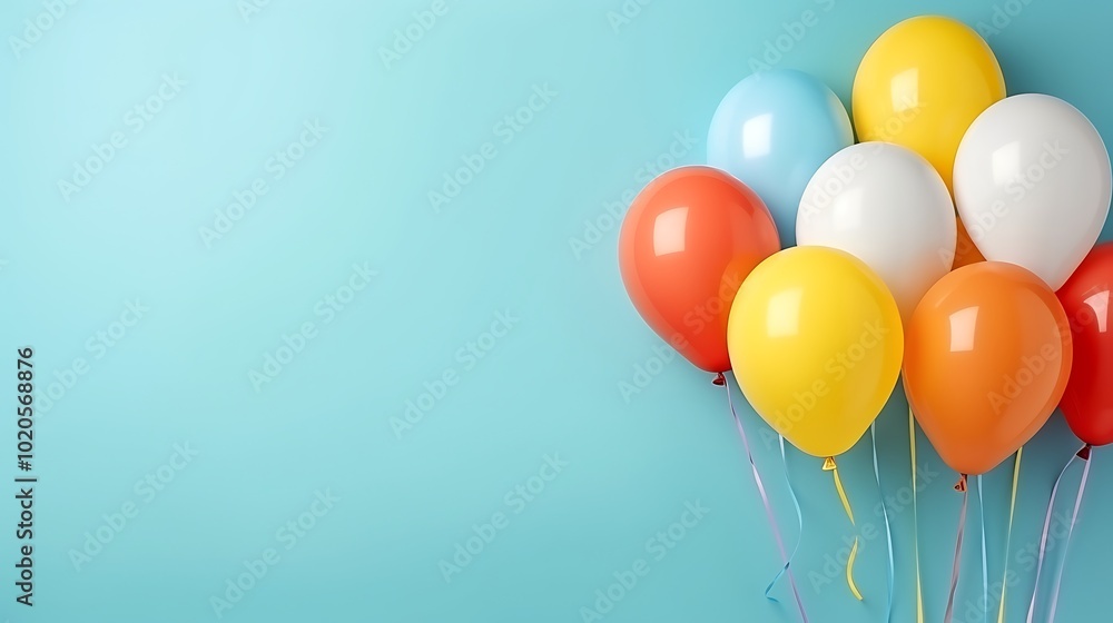 Colorful balloons with ribbons bring a festive touch to a white background. Joyful Moments with Balloons and Cheer. Your Perfect Party Decoration Idea Colorful balloons with ribbons bring a festive touch to a white background. Joyful Moments with Balloons and Cheer. Your Perfect Party Decoration Idea