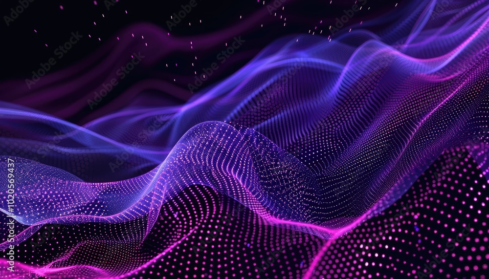 Abstract Purple and Blue Wavy Pattern with Glowing Dots Abstract Purple and Blue Wavy Pattern with Glowing Dots