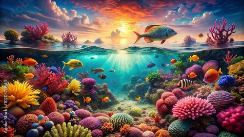 Aquatic Radiance: Remarkable underwater environments and colorful marine species created with advanced generative AI,