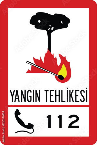 Fire Hazard, Road signs in Turkey. Standard traffic signs on Turkish highways. (Turkish: Karayollari standart trafik isaret levhalari, Bilgi isaretleri)