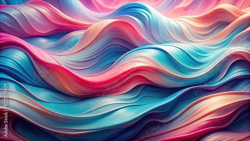 Forced perspective fluid abstract art with flowing wavy patterns in pastel pinks and blues