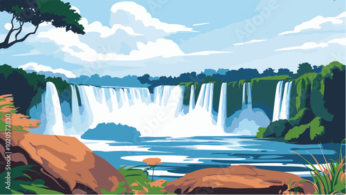 The Majestic Iguazu Falls A Stunning Vector Illustration