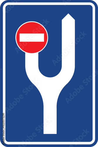 Direction Sign Before Divided Road, Road signs in Turkey. Standard traffic signs on Turkish highways. (Turkish: Karayollari standart trafik isaret levhalari, Bilgi isaretleri)