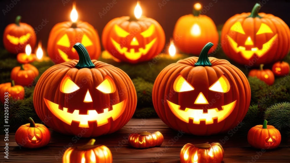 Halloween event background with charming upscale pumpkins. Premium illustration for banners, posters, greetings and Halloween celebrations Halloween event background with charming upscale pumpkins. Premium illustration for banners, posters, greetings and Halloween celebrations