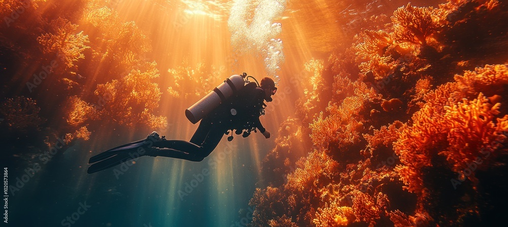 Obraz premium Scuba Diving in the Coral Reef