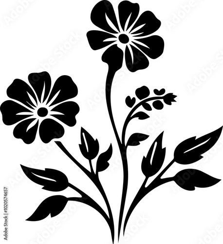 A delicate spring flower silhouette adds an elegant touch to any floral design. The minimalist outline captures the beauty of spring blooms. Perfect for seasonal and floral decor.
