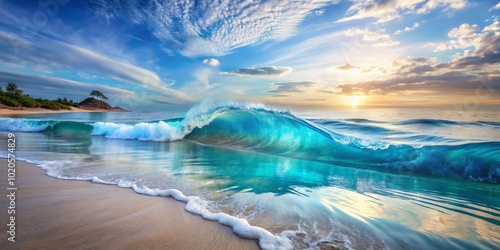 Wallpaper Mural Captivating blue water wave patterns blended in double exposure photography, ideal for creating peaceful, serene backgrounds that enhance any space's tranquility. Torontodigital.ca