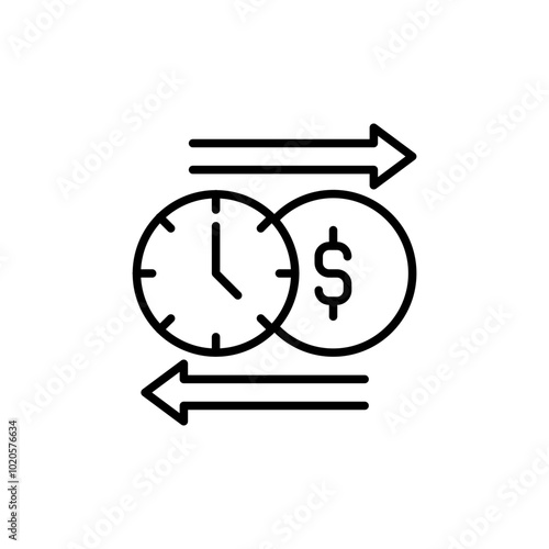 Money time outline icons, minimalist vector illustration ,simple transparent graphic element .Isolated on white background