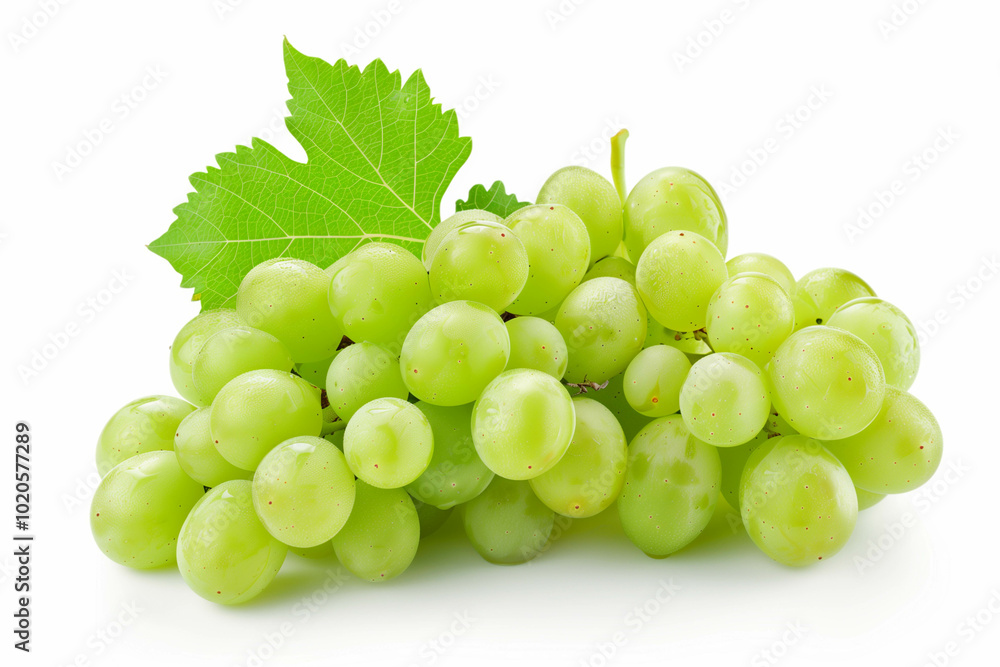 Green grapes with leaf Isolated on white baclground. Green grapes with leaf Isolated on white baclground.