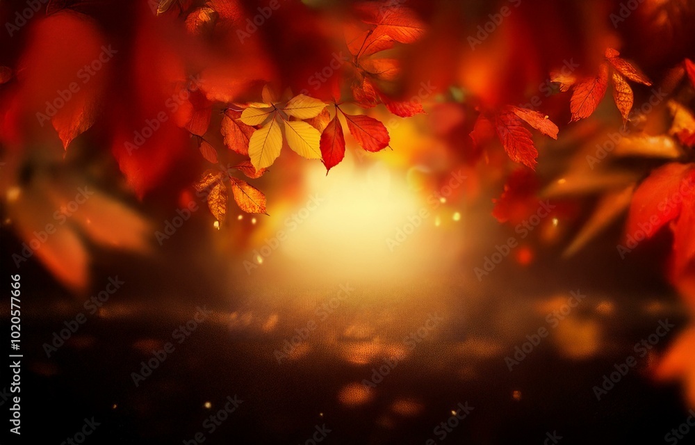 A vibrant display of fall foliage, with red and yellow leaves framing a soft, golden glow. A vibrant display of fall foliage, with red and yellow leaves framing a soft, golden glow.