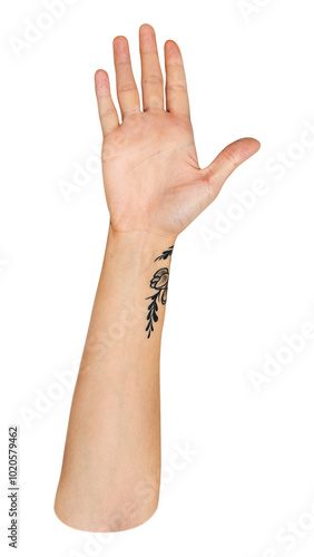 Png five fingers up hand gesture sticker, sign language on transparent background photo