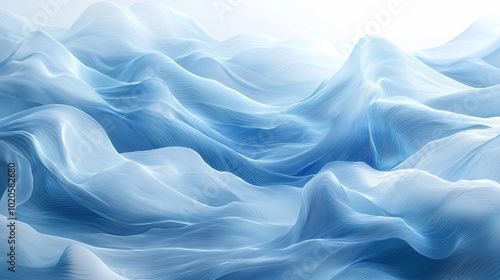 Tranquil Blue and White Wave Pattern on Gradient Background - Minimalist Digital Illustration for Relaxing Desktop Wallpaper