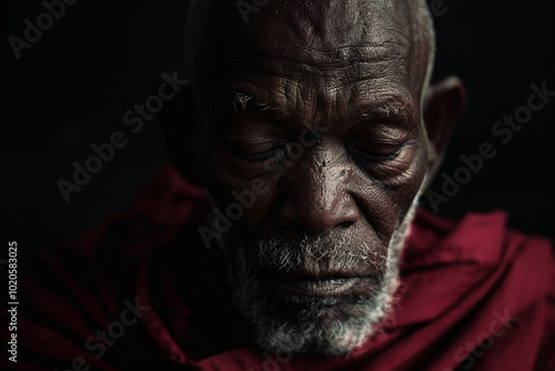 Buddhist monk in lotus position created with Generative AI technology