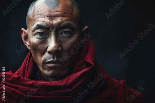 Generative AI image of buddhist monk meditating alone