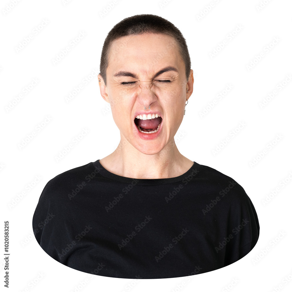 Tomboy png shouting sticker, non-binary person transparent background Tomboy png shouting sticker, non-binary person transparent background