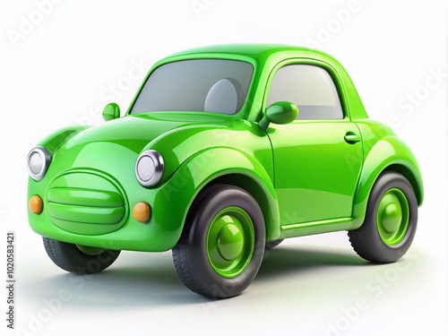 Colorful 3D representation of a green children's car set on a clean white background, perfect for imaginative and