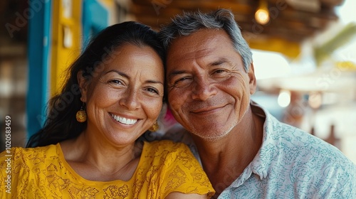 smiling senior couple facing the camera with happiness, enjoying retirement and a joyful lifestyle together, positive and loving companionship, capturing a warm and affectionate moment