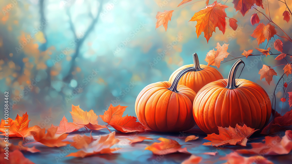 Harvest Scene Featuring Pumpkins Surrounded by Fall Foliage Harvest Scene Featuring Pumpkins Surrounded by Fall Foliage