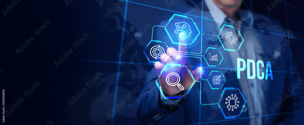 Fototapeta premium PDCA Plan Do Act Check Business technology concept. Technology, Internet and network concept.