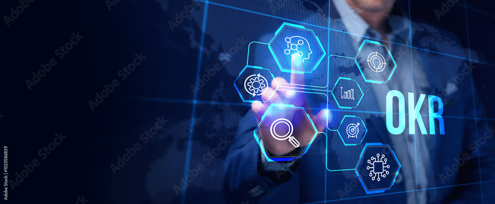 OKR Objectives key results. Business, Technology, Internet and network concept. OKR Objectives key results. Business, Technology, Internet and network concept.