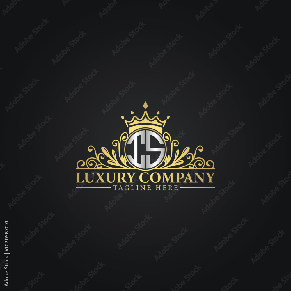 Fototapeta premium Luxury Monogram Logo with Crown and Flourish Design
