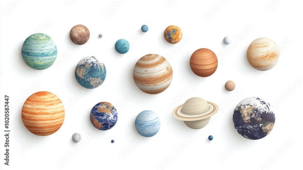 Realistic solar system planetary collection for kids education, featuring cut-out designs of planets isolated Realistic solar system planetary collection for kids education, featuring cut-out designs of planets isolated