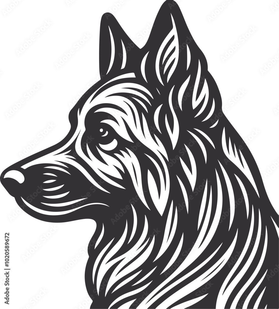 Fototapeta premium German Shepherd Dog Line art Contour vector illustration Continuous line drawing.