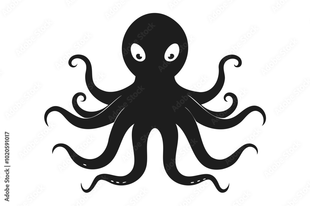 A Vector Illustration of an octopus silhouette in black color, a vector art illustration A Vector Illustration of an octopus silhouette in black color, a vector art illustration