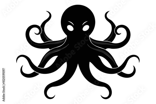 A Vector Illustration of an octopus silhouette in black color, a vector art illustration