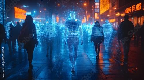Omniscient digital entities exerting their control and influence over the future of humanity,challenging the boundaries of free will and personal autonomy in a technologically advanced.
