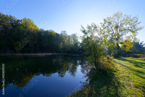 foggy morning in the Episy ponds.  French Gâtinais Regional Nature Park