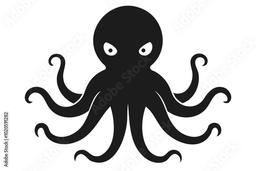 A Vector Illustration of an octopus silhouette in black color, a vector art illustration