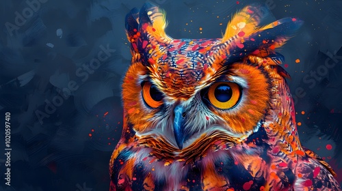 Abstract-style owl with bold geometric pattern. AI generated photo