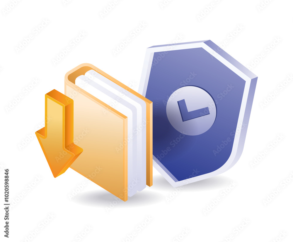 Folder and shield security symbol isometric illustration Folder and shield security symbol isometric illustration