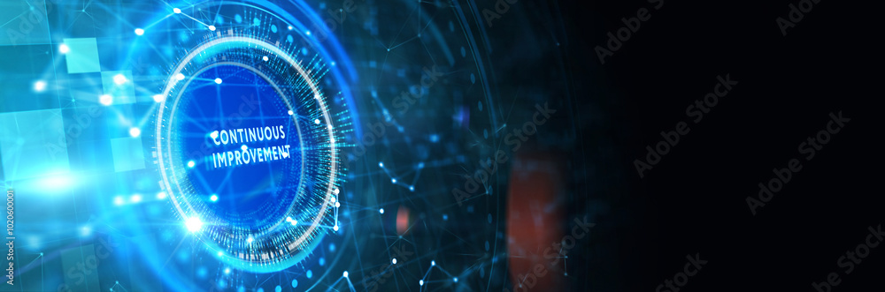Business, technology, internet and network concept. Virtual screen of the future and sees the inscription: Continuous improvement. 3d illustration Business, technology, internet and network concept. Virtual screen of the future and sees the inscription: Continuous improvement. 3d illustration