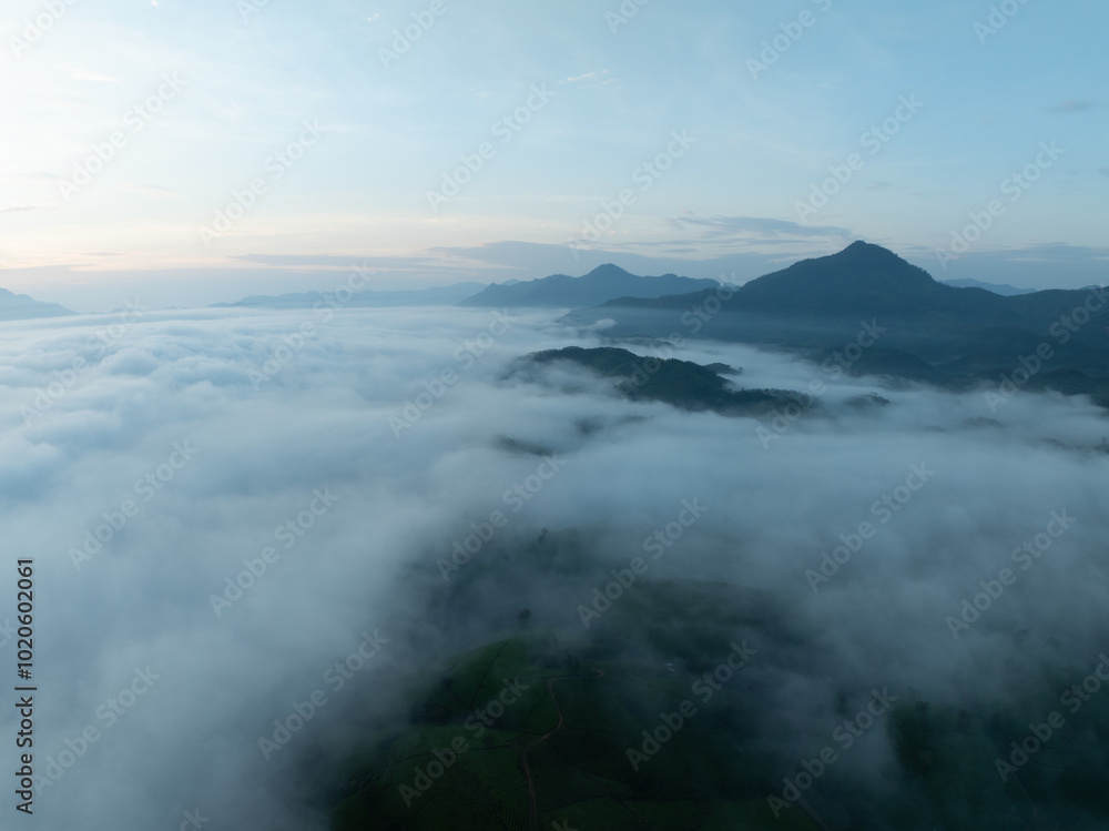 Drone aerial view of landscape mountains view in summer season,High angle view over countryside at northern Vietnam Drone aerial view of landscape mountains view in summer season,High angle view over countryside at northern Vietnam