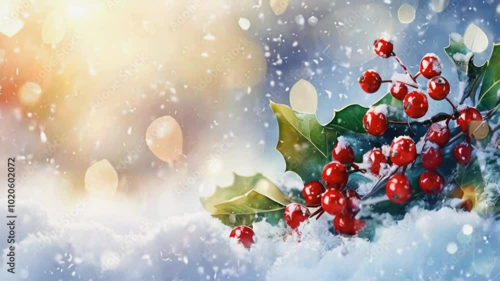 Delicate and Beautiful Christmas Background with Mistletoe Branches and Red Berries on the Snow. Elegant and Festive Holiday Scene for Seasonal and Decorative Concepts Delicate and Beautiful Christmas Background with Mistletoe Branches and Red Berries on the Snow. Elegant and Festive Holiday Scene for Seasonal and Decorative Concepts