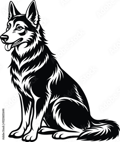 German shepherd dog in different poses on a white background objects silhouette illustration.