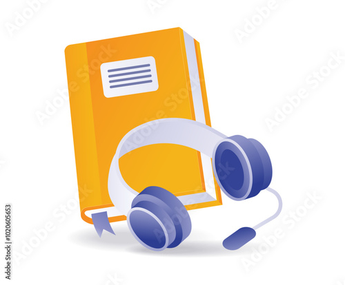 Book with technology headset isometric illustration